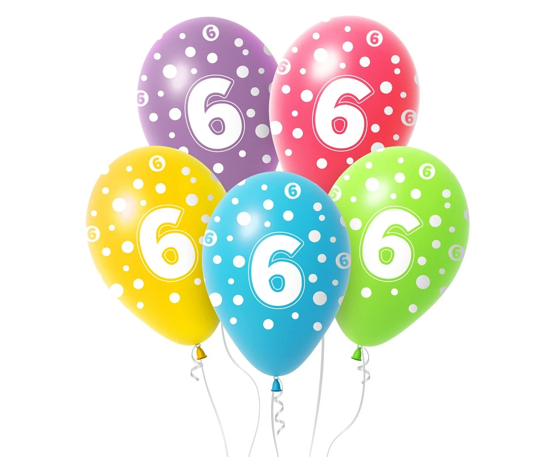Balloon with digit 6, 12" / 5 pcs.